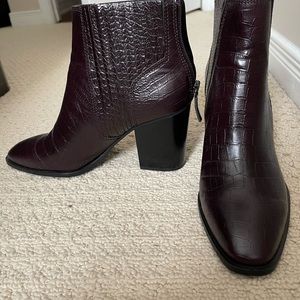Brown faux crocodile booties from Zara
